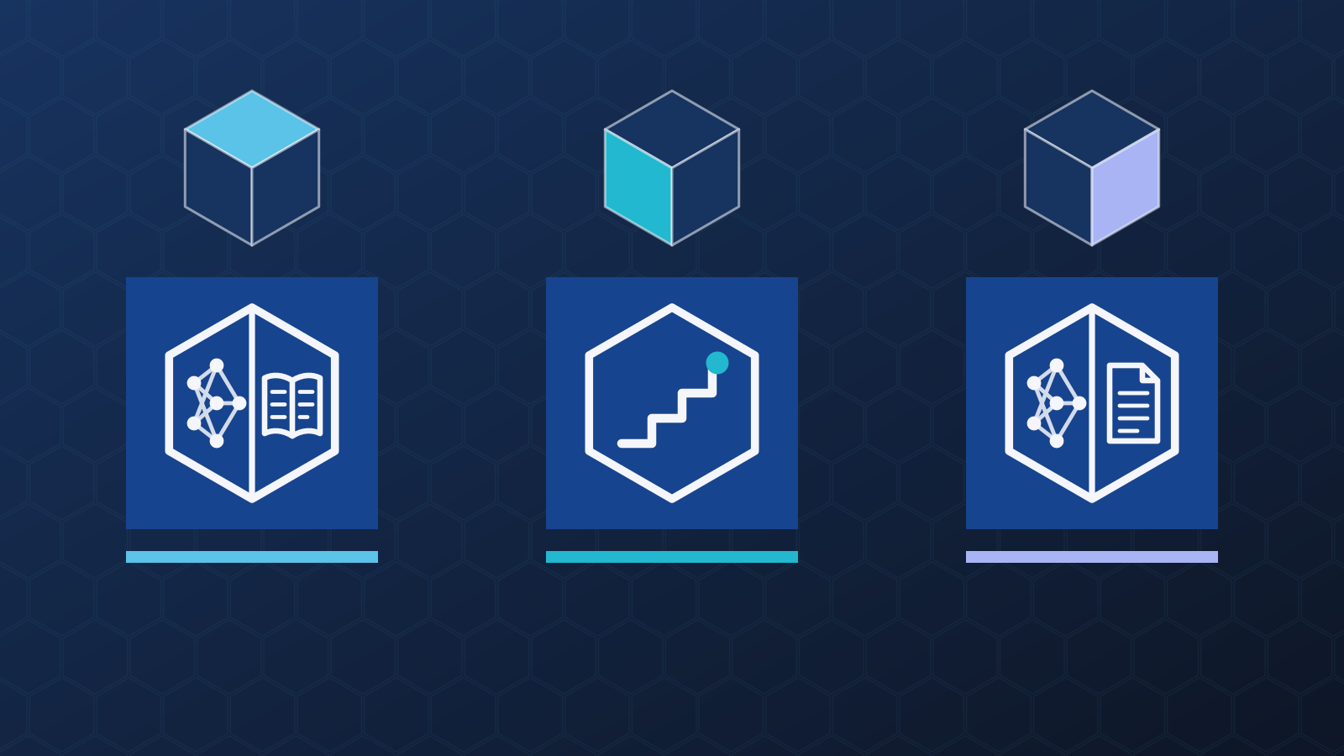 Three small cubes, each with one lit face, above the marks of AI TechDoc Knowledge, Learning and Press